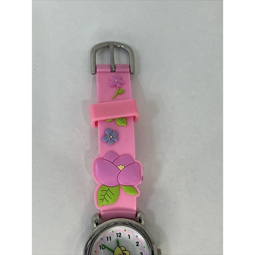 Girls Flower‎ Quartz Watch Pink Band Rotating Flower Dial- New Battery